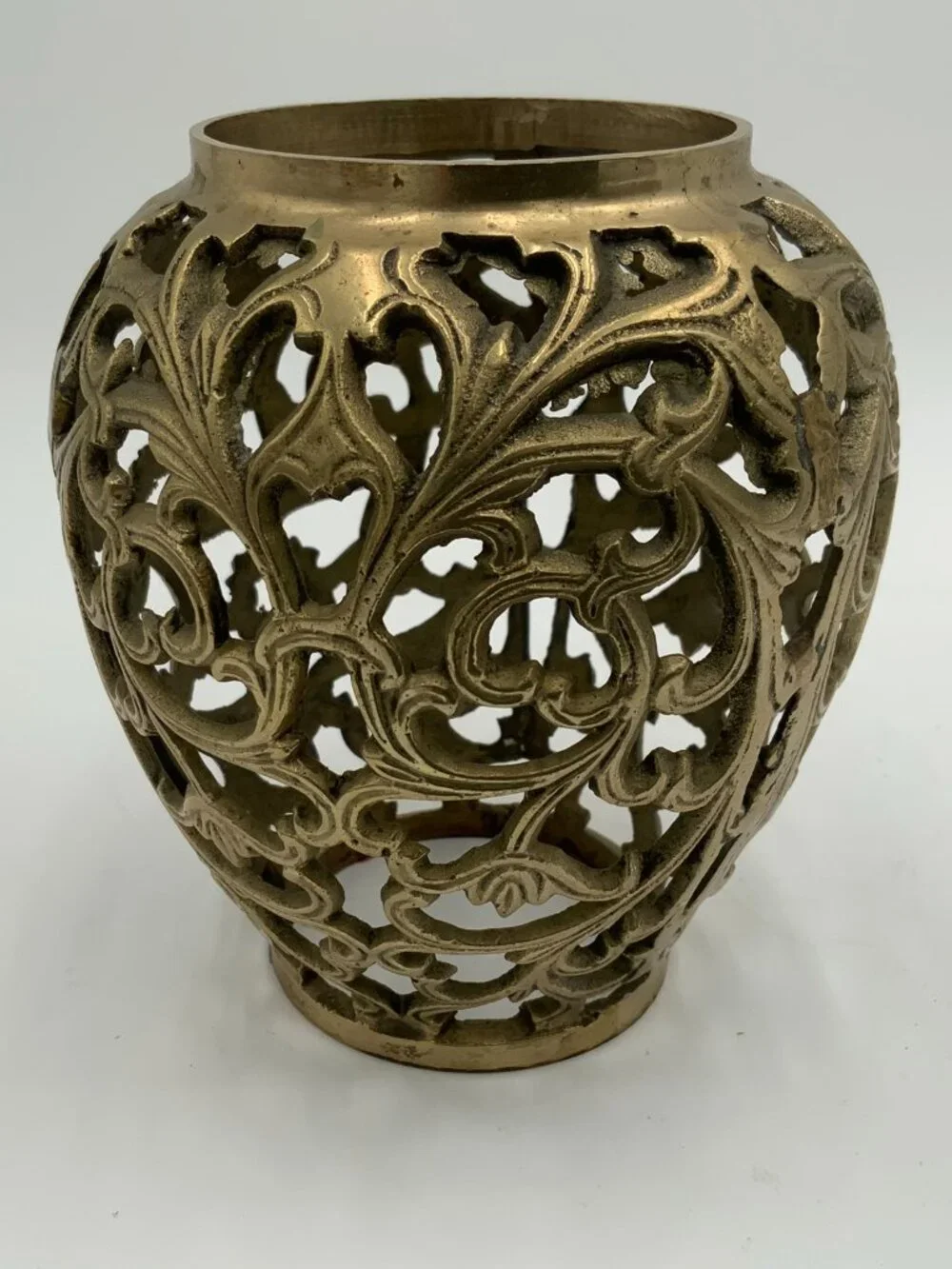 Brass Ornate Luminary Open Bottom Lattice Leaf Motif 5 1/2
